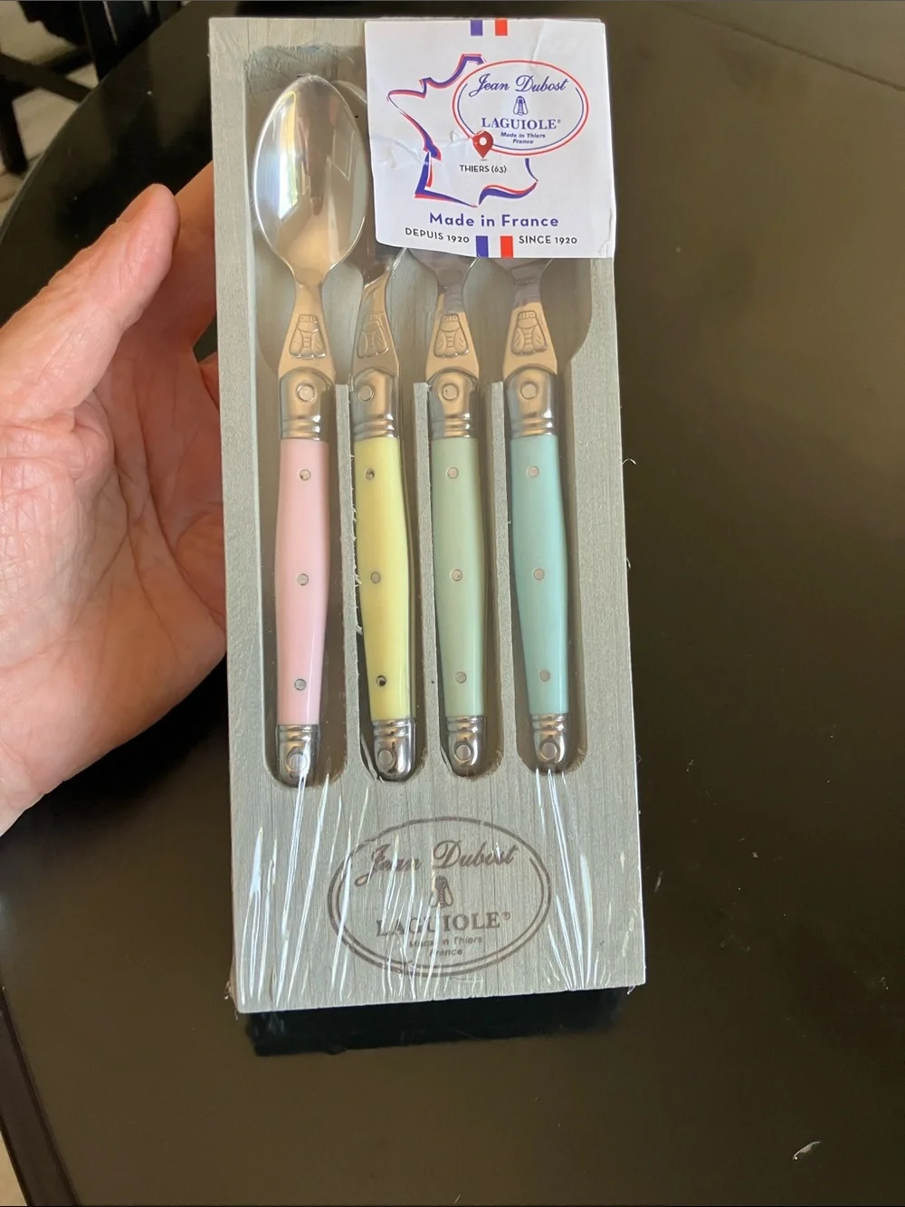 Laguiole Jean Dubost Pastel Dessert Spoon Set - Pink, Yellow, Mint